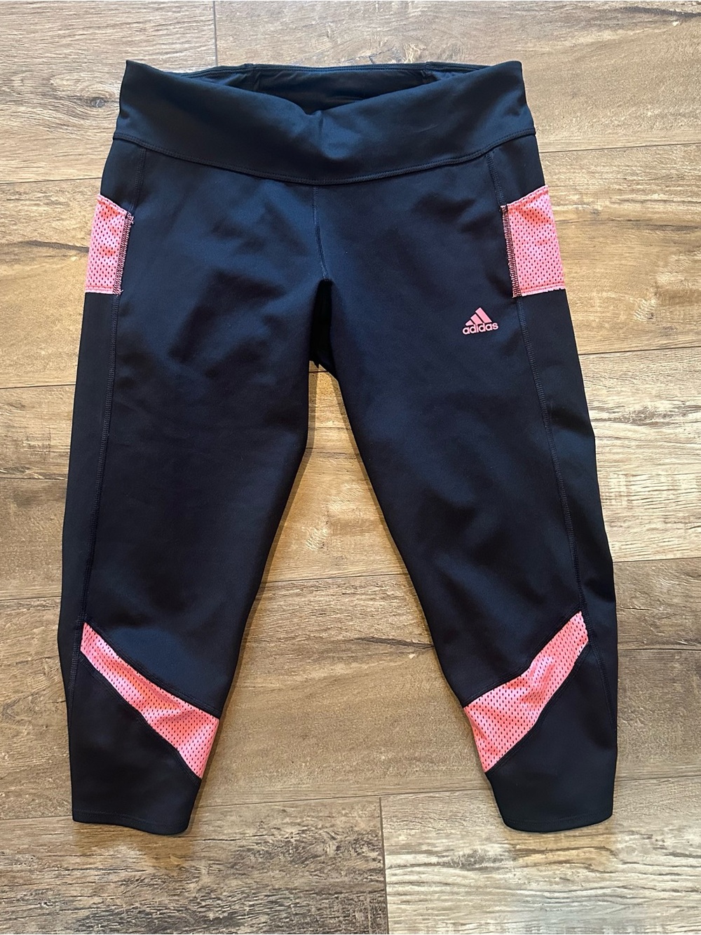 adidas Black Capri Leggings with Pink Mesh Accents